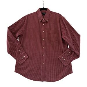 Dockers Mens Large Red Checkered Stain Defender Long‎ Sleeve Button Down Shirt